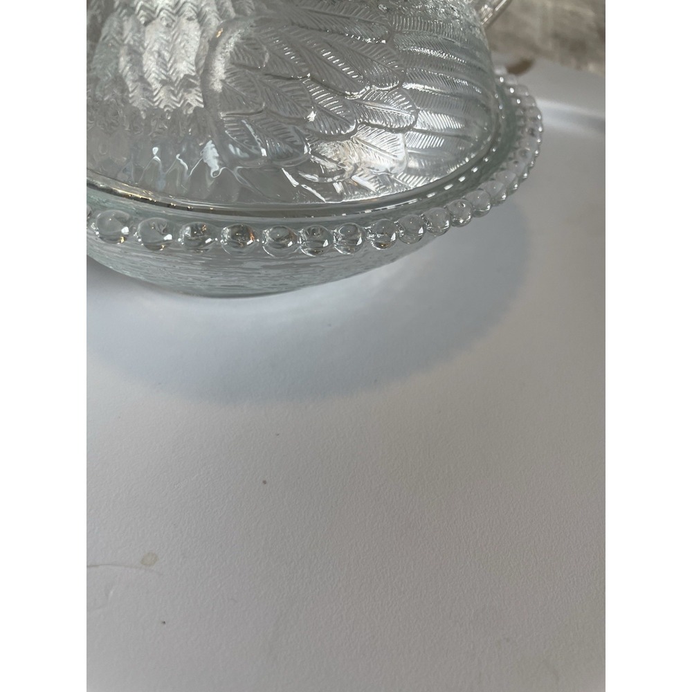 vintage "Hen on Nest" covered candy dish looks clear with a blue tint Perfect 7" - Picture 9 of 10